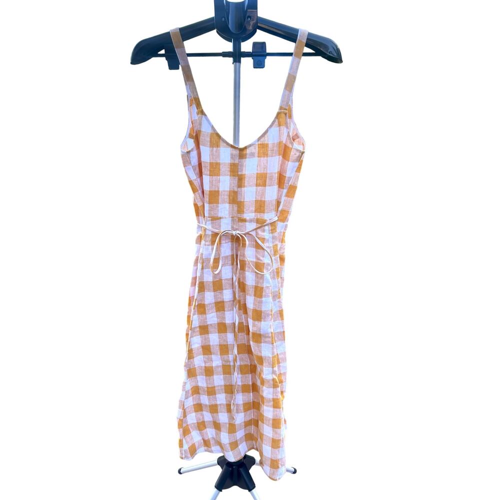 Reformation Beverly Juene Linen Wrap Mini Dress - Yellow Gingham Check Size S - Picture 4 of 5